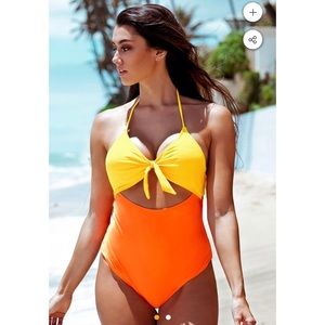 NWT Yellow/Orange Colorblock One Piece Swimsuit